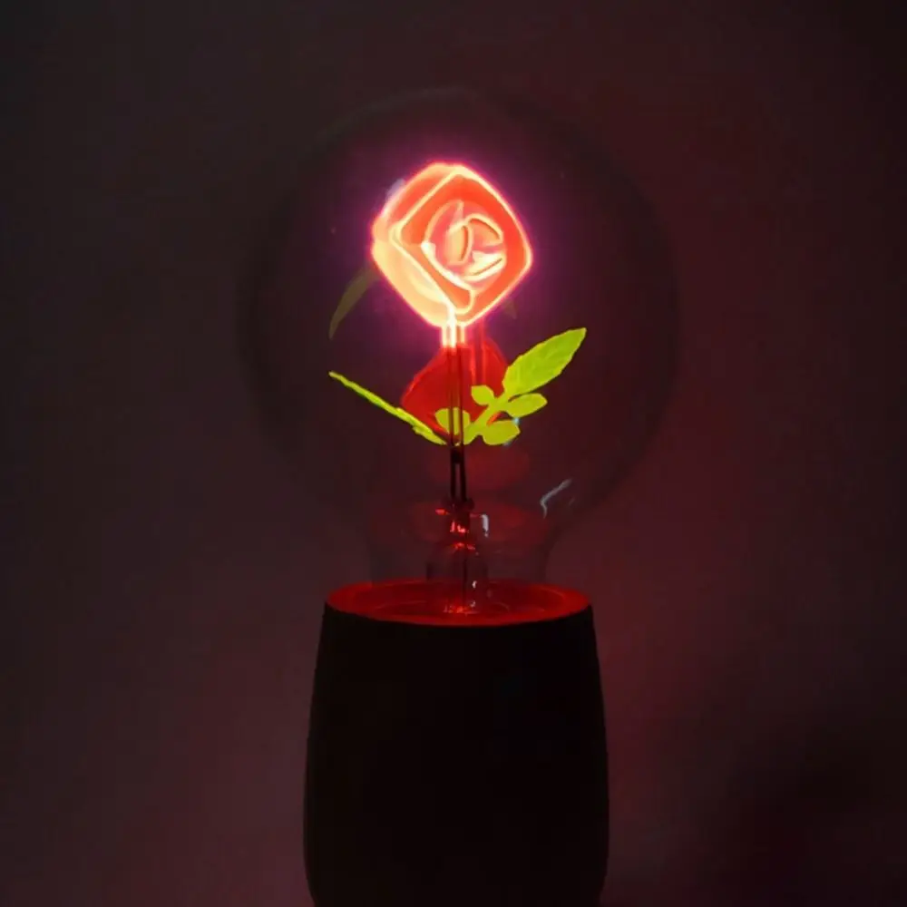 Small Rose Flame Light Bulb Heart Love Art Light Bulb Sunflower Screw Holder Creative Night Lamp Party