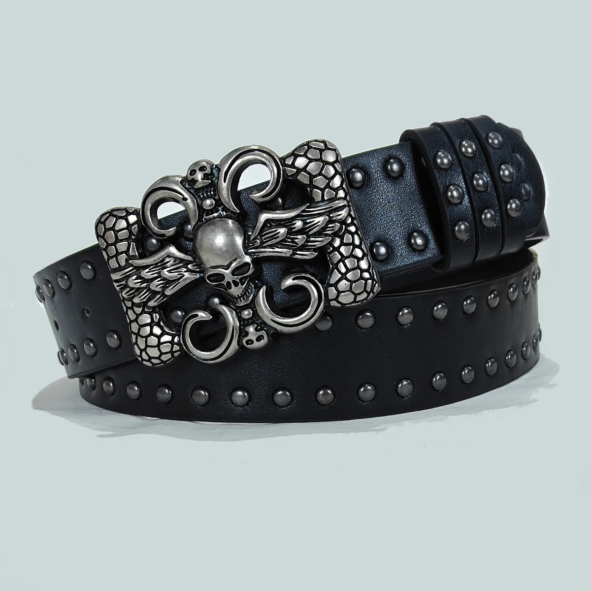 Men and Women's Belt Cool Punk Style Black Rivets Decorated Heavy Metal Dark Belt Plus Size Gothic Wide Skull Jeans Belt Male view 5