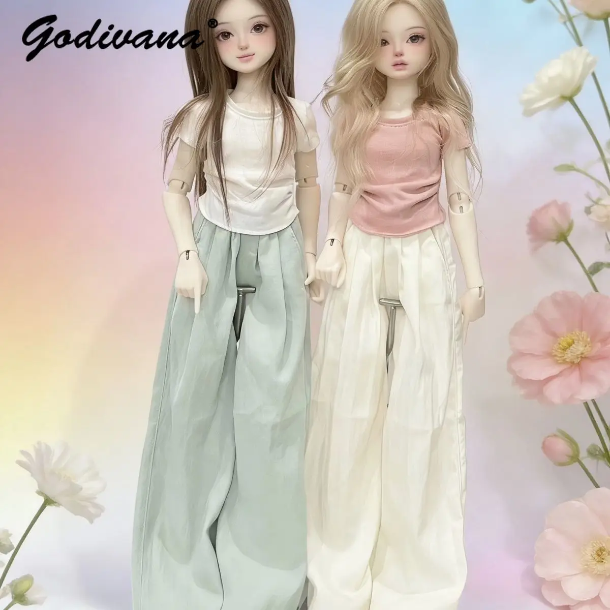 Azone Ob22 Ob24 BJD Doll Clothes Exquisite Japanese Versatile Cool Summer O-neck Short Sleeve T-shirt and Casual Wide Leg Pants
