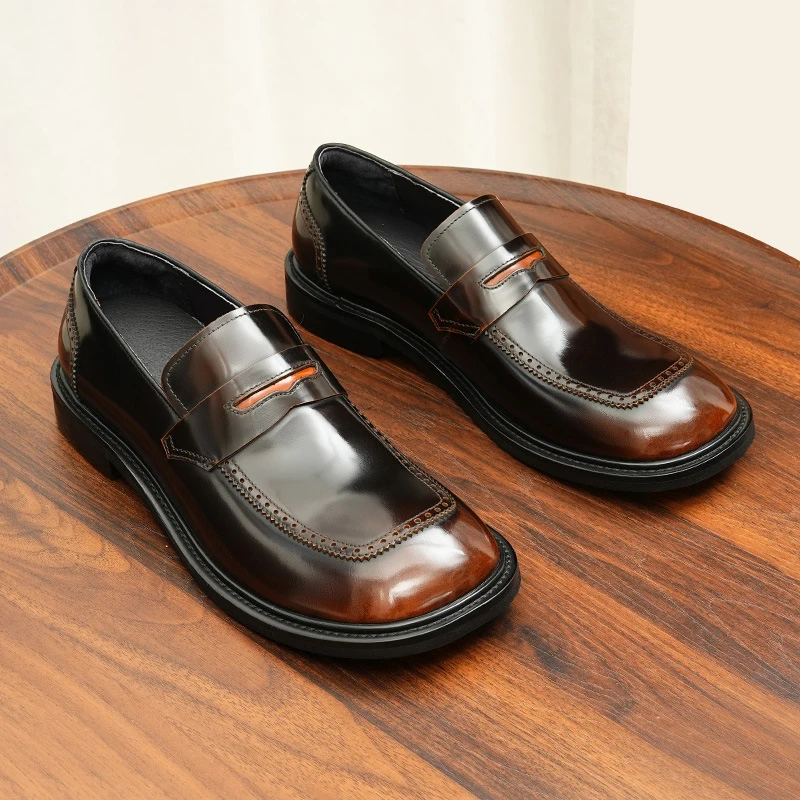 

Men's Genuine Leather Slip On Loafers Luxury Classic Formal Dress Elegant High Quality Black Natural Cowhide Spring Shoes
