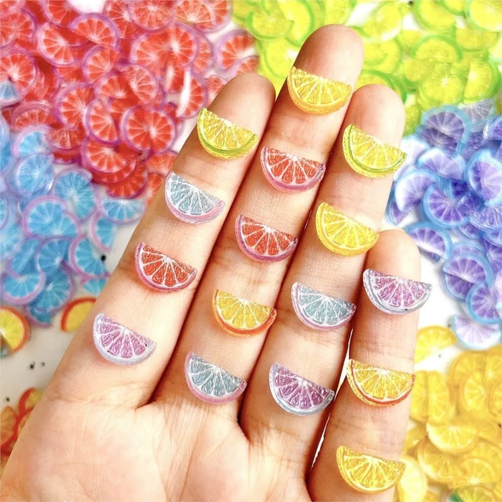 50pcs 3D Ice Transparent Lemon Slice Nail Rhinestones Resin Colorful Orange Fruit Slices Nail Charms Resin Slime Nail Decor DIY