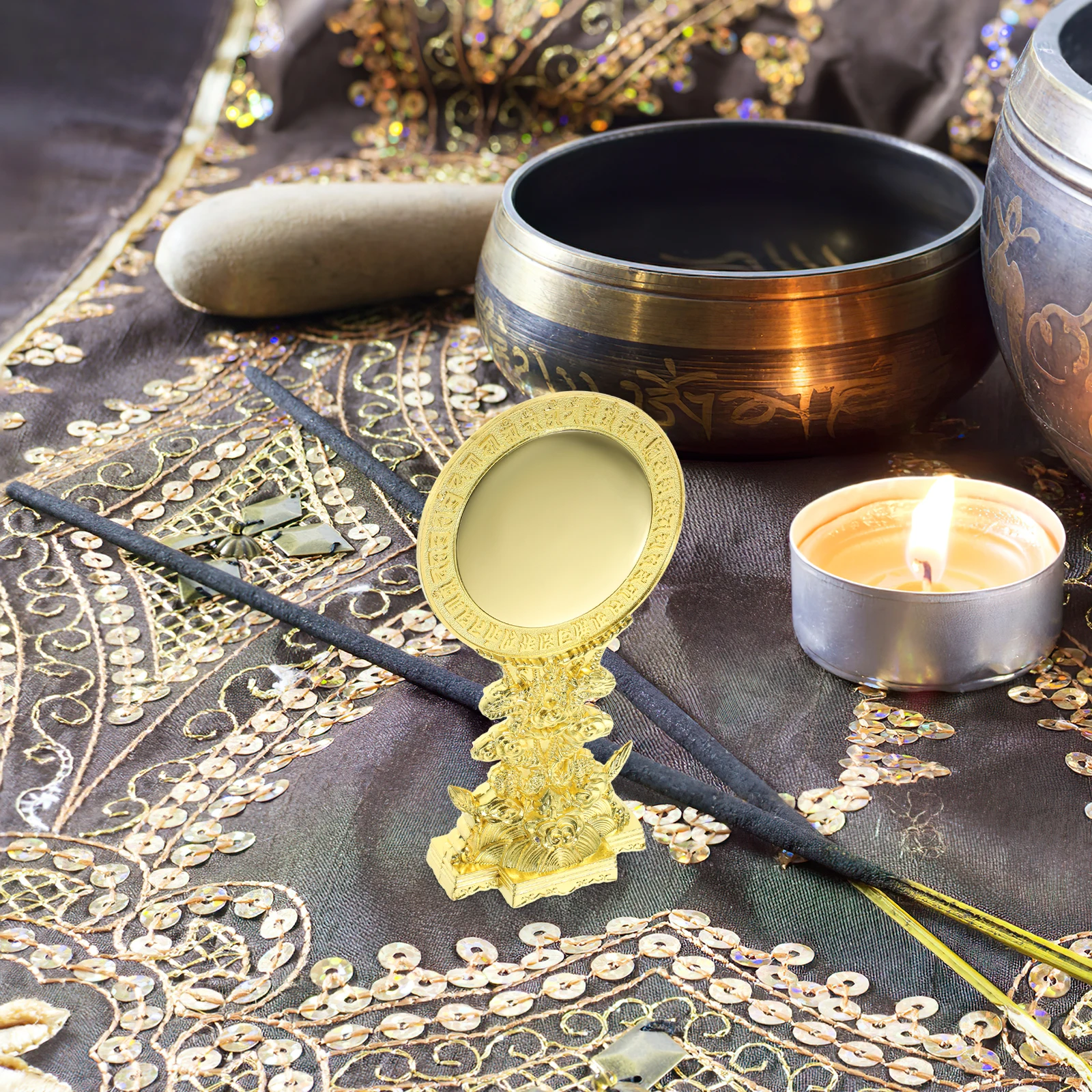 

Alloy Desktop Mirror Sturdy Decorative Ornament Fortune Evil-Repelling Copper Tabletop Home Decoration