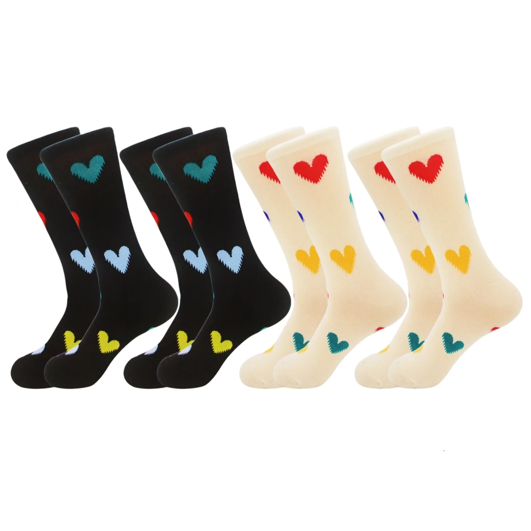 4 pairs of colorful love heart thick thread knitted mid-calf socks black and white childlike Korean style lazy feeling