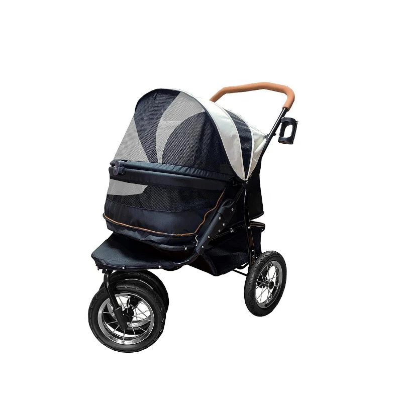 NO-Zip Double Pet Stroller, for Single or Multiple Dogs/Cats, Plush Pad + Weather Cover Included, Large Gel-Filled Tires