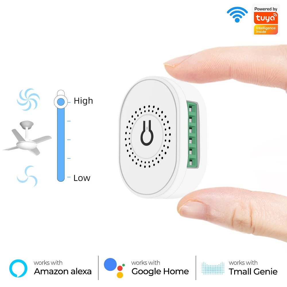 Tuya Wifi Smart Ceiling Fan Speed Switch EU 220V Mini Wall on Off Module Remote Electric Control for Alexa Google Home