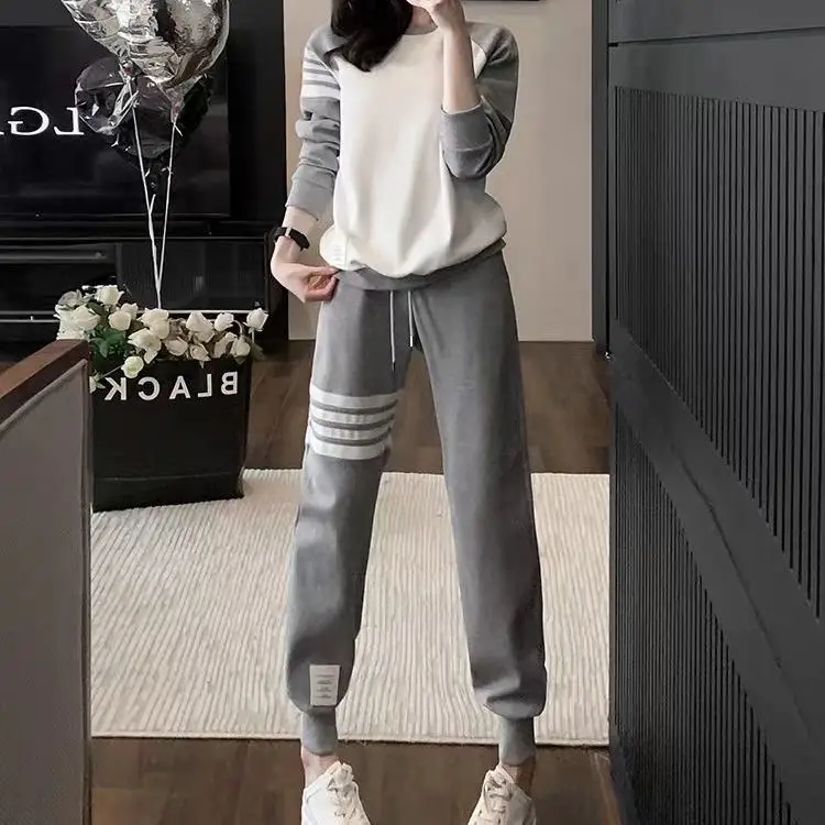 2024 Autumn/Winter Korean Edition New Color Contrasting Sweetheart Sportswear Women's Set Casual Loose