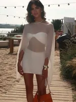 Ropa de mujer, blusas transparentes de gasa, moda Sexy, pareo liso, Tops elegantes para discoteca, ropa de calle blanca y negra