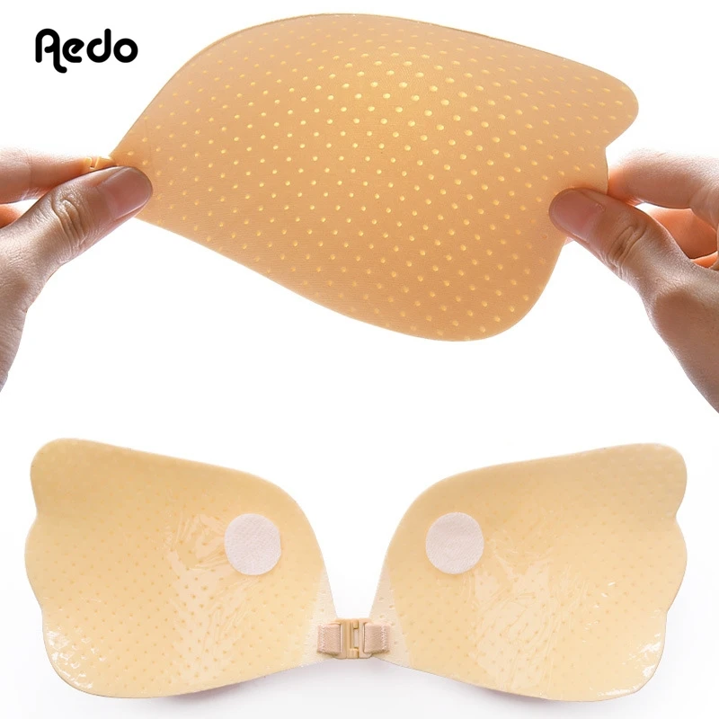 Aedo Magic Wing Push-up Invisible Self-adhesive Bra Women Sticky Front Clasp Wire Free Breathable Reusable Nude Bra Backless