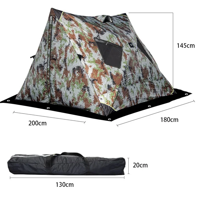 Thickened Triangular Cotton Winter Ice Fishing Camping Tent House 2doors 4windows Cotton Clip Windproof Snow House, Shelter