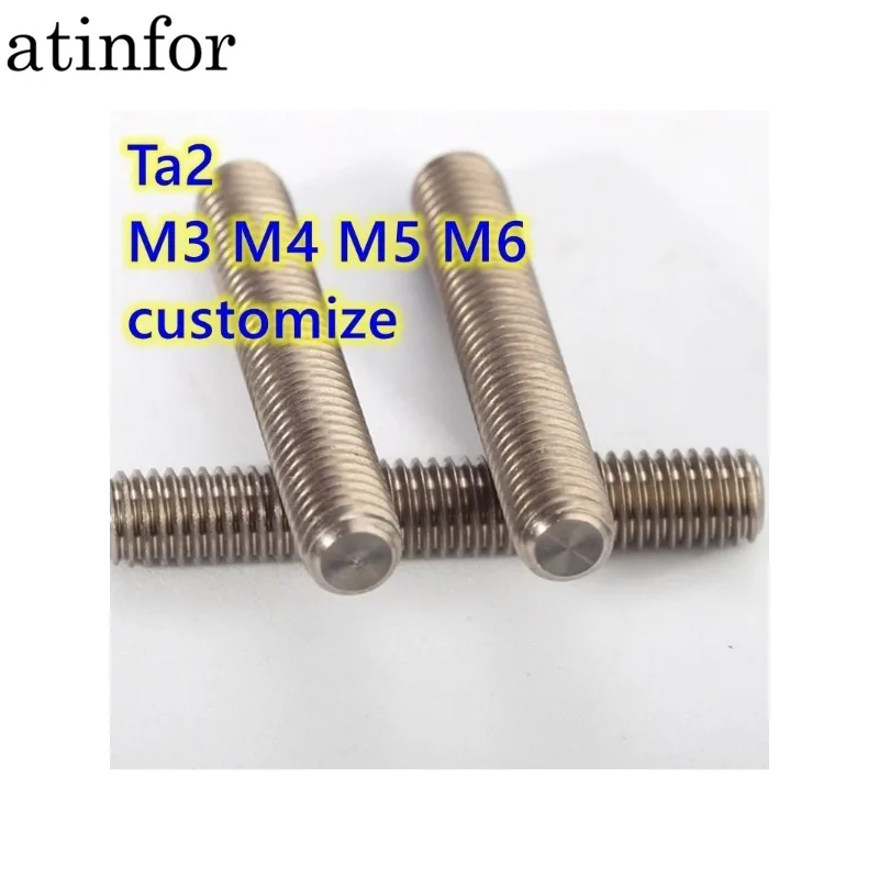 atinfor Ta2 Titanium Bolt M3M4M5M6M8 Metric Full Threaded Bar Studding Rod Not Polished Grade 2 Titanium Screw customize