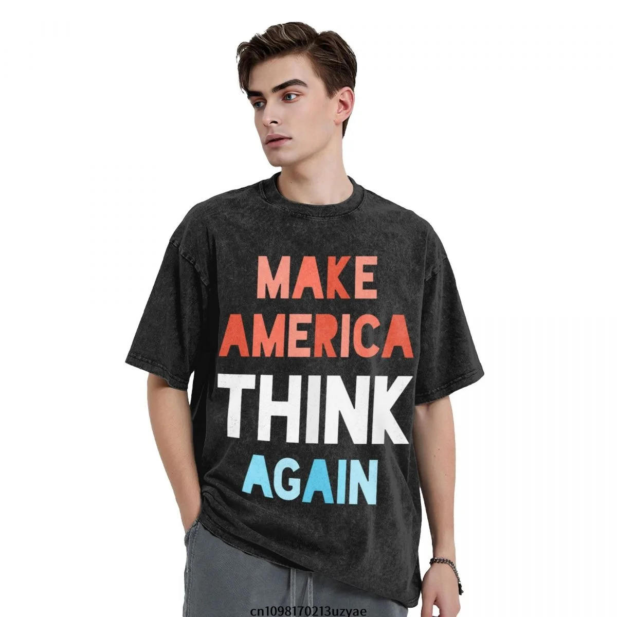 

Мужская винтажная хлопковая футболка с короткими рукавами Make America Think Again, летняя футболка в стиле хип-хоп