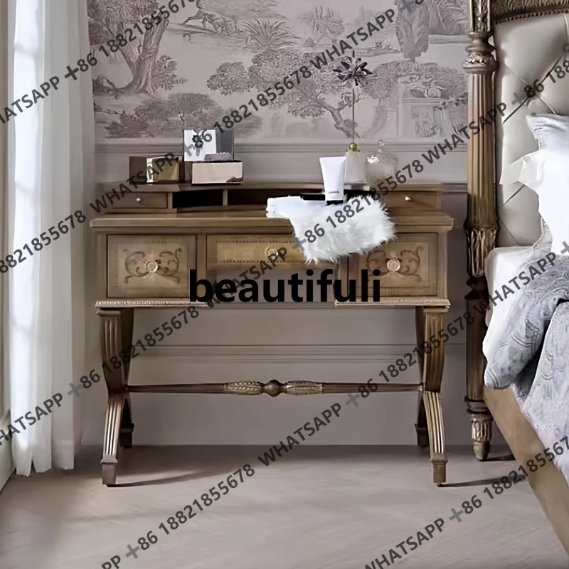 

French retro solid wood carving flower dresser neoclassical parquet makeup table American storage cabinet