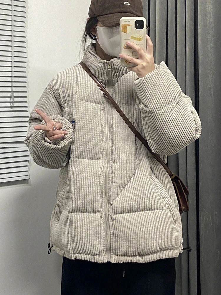 

Foufurieux Women Gray Coat 2024 Winter New Warm Parkas Corduroy Cotton Winter Jackets Korean Fashion Padded Coats Clothing Women