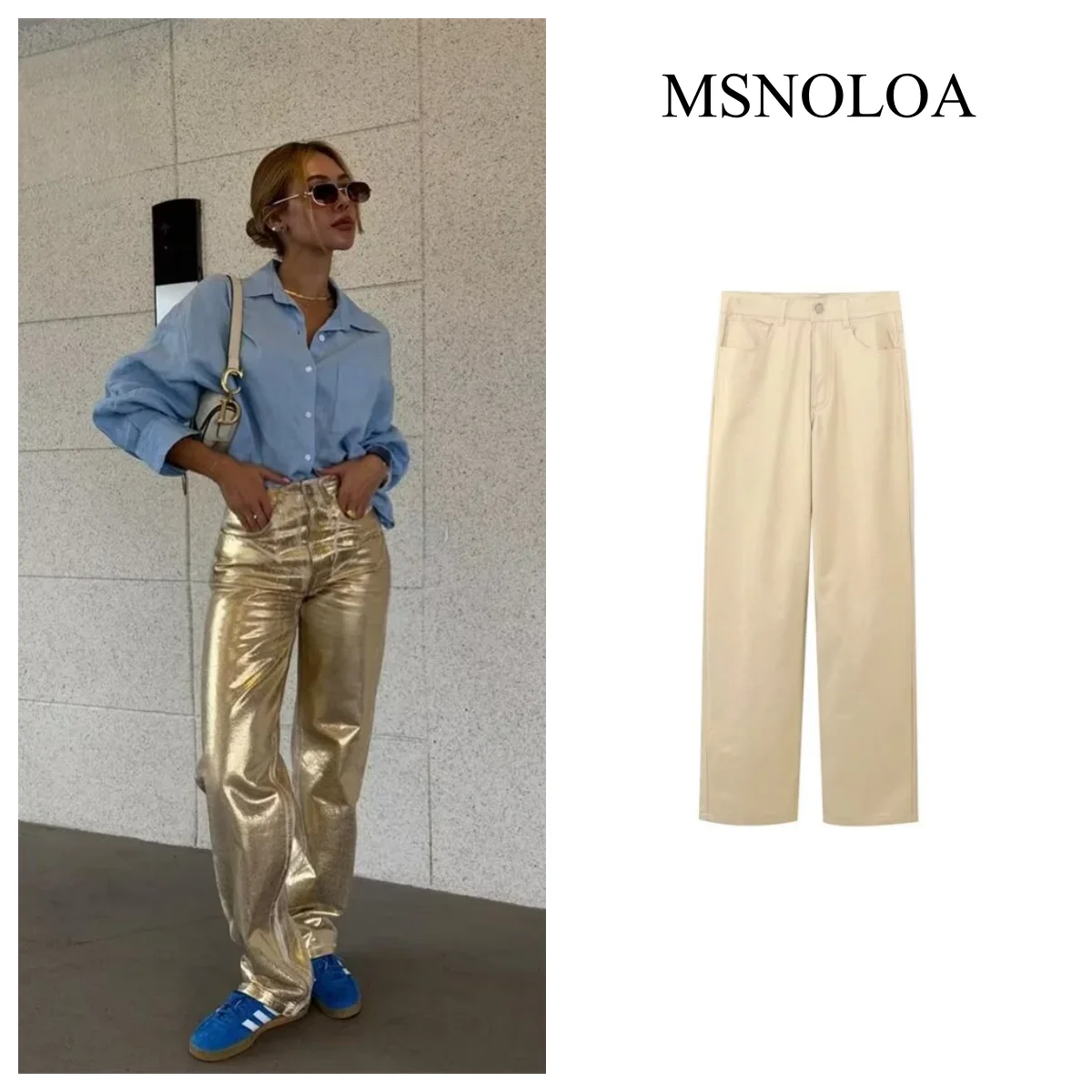 

2024 Summer New Product Women's Fashion and Casual Versatile High Waist Single breasted Decorative Wide Leg Pants