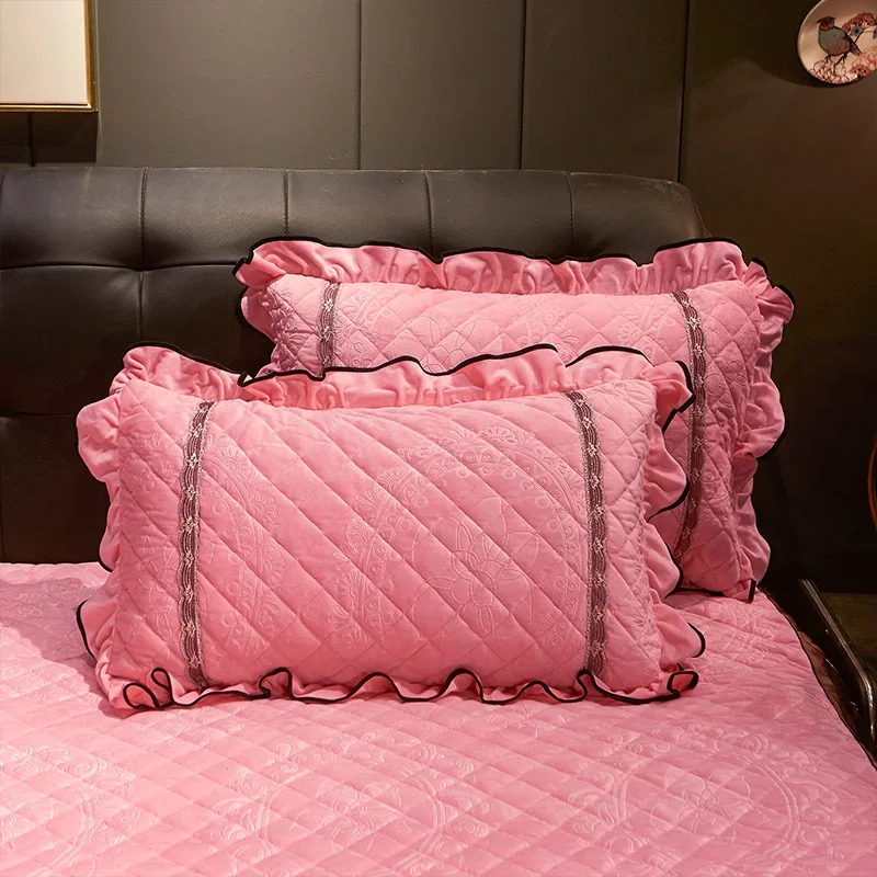 AI WINSURE-2pcs Embossed Pillow Case Cover Velvet Home Decorative Quilted Rectangle Pillow Sham Warm Soft 48x74cm