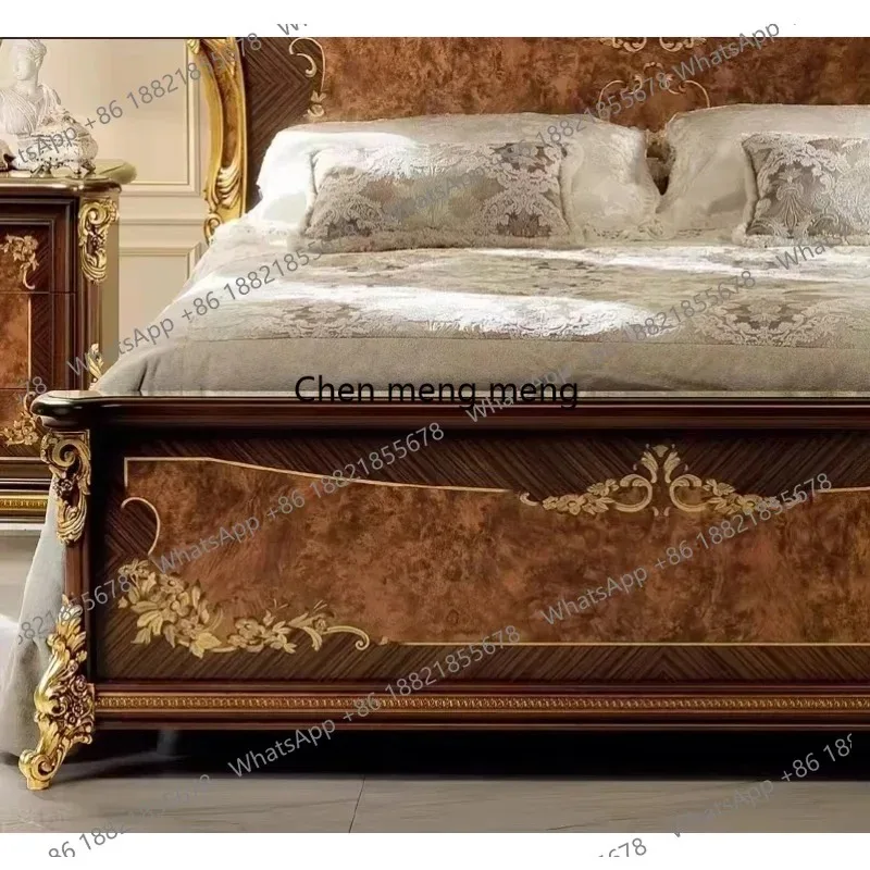 E136  Sales Classic Antique Wood Bedroom Furniture Set Wood Bedroom Set King Bed Luxury Royal Gold Brown Bedroom Furniture Set - view 4