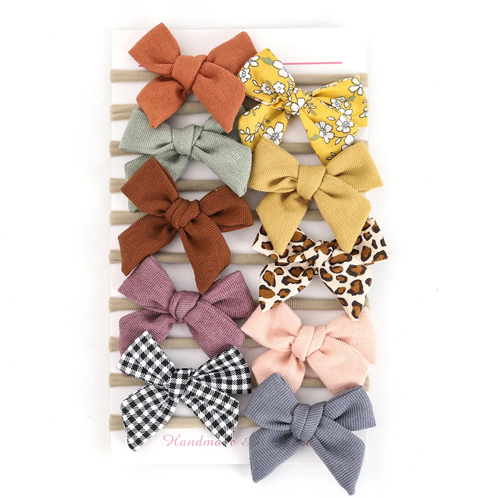 10Pcs/Set Flower Baby Headbands Elastic Nylon Hairbands Fabric Bow Leopard Headwraps Newborn Girls Safety Non-wave Headwear