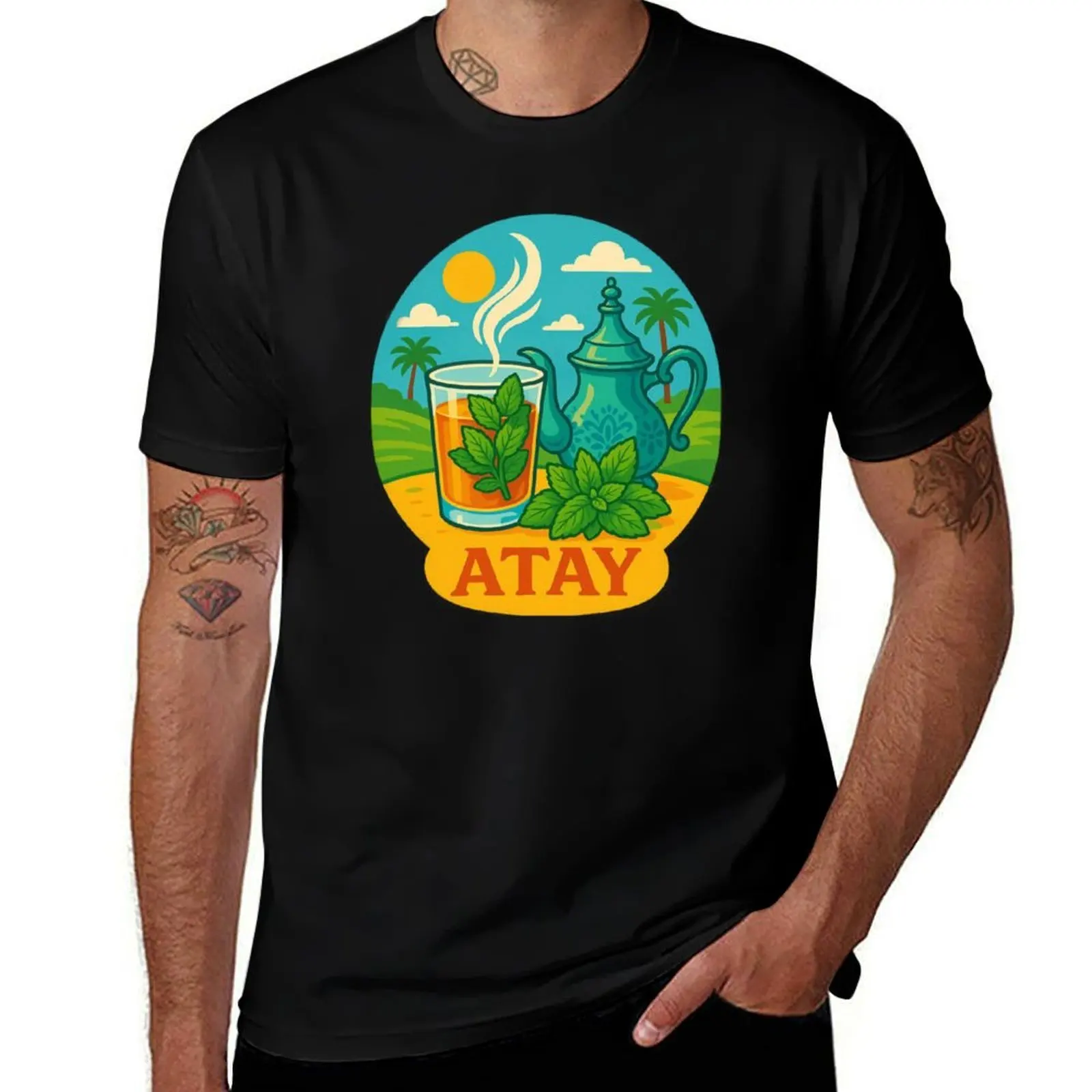 

Atay – Moroccan Mint Tea Illustration in Vintage Style T-Shirt tops funny costumes anime clothes funny t shirts for men