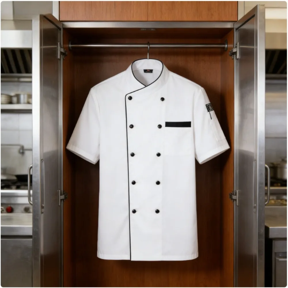 

Поварской халат с коротким рукавом, летняя дышащая однотонная униформа для кухни, рабочая одежда с длинным рукавом для ресторана и отеля