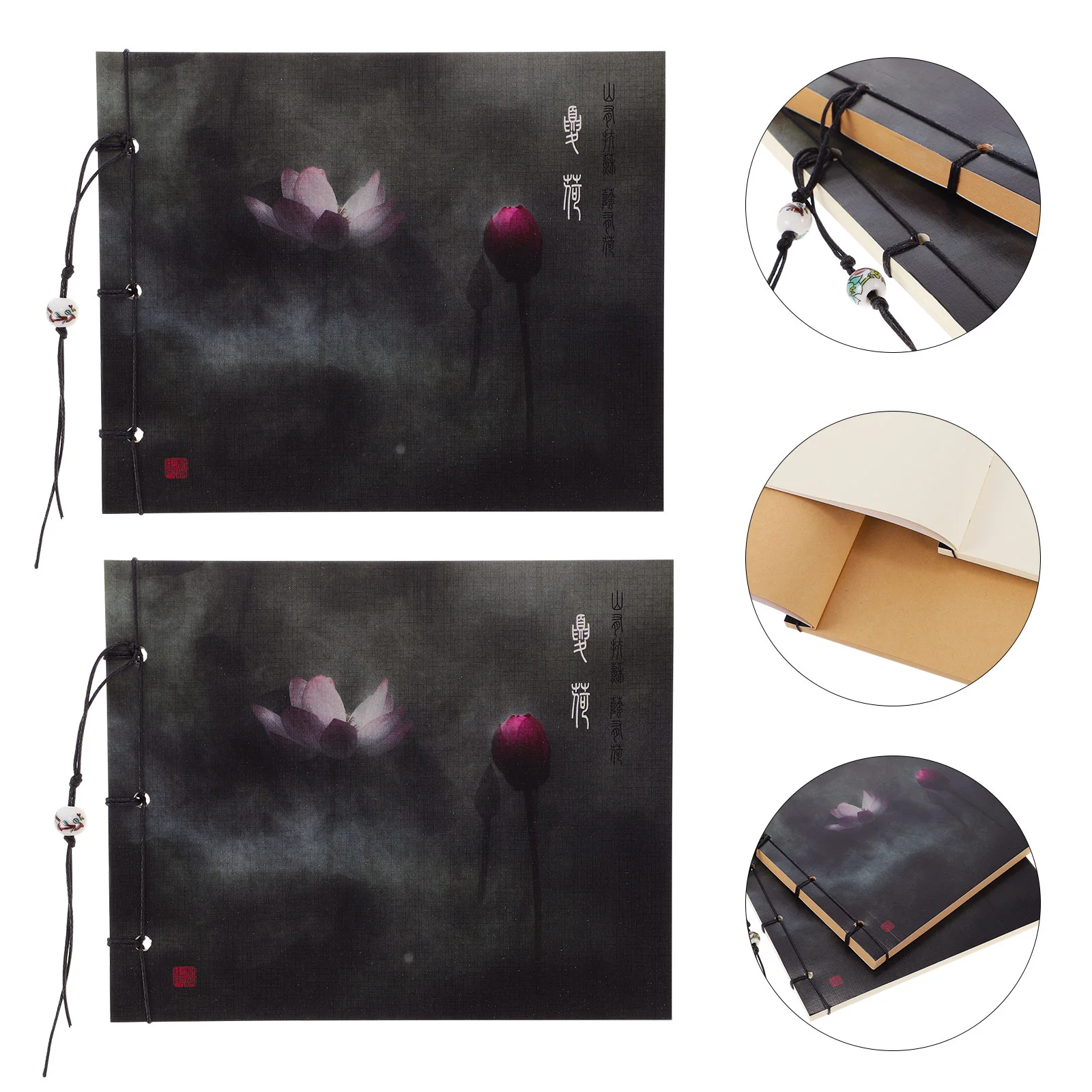 

2 Pcs Chinese Wind Thread Bound Book Vintage Sketchbook Colored Pencil Beautiful DIY Painting Student Gel Paper