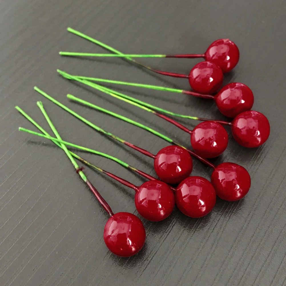 

100Pcs Decoration Cherry Simulation Red Cherries Realistic Fake Fruit for Photography Home Party Xmas Ornament