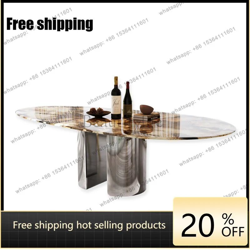 Imported luxury stone Pandora dining table, large flat natural marble dining table