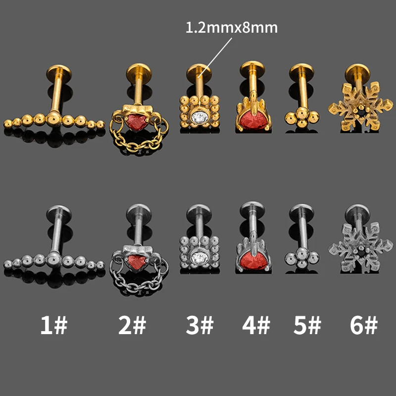 1PC Surgical Steel Red Labret Snow Crystal Cluster Helix Tragus Cartilage Flat Base Ear Studs Piercing Jewelry 16G