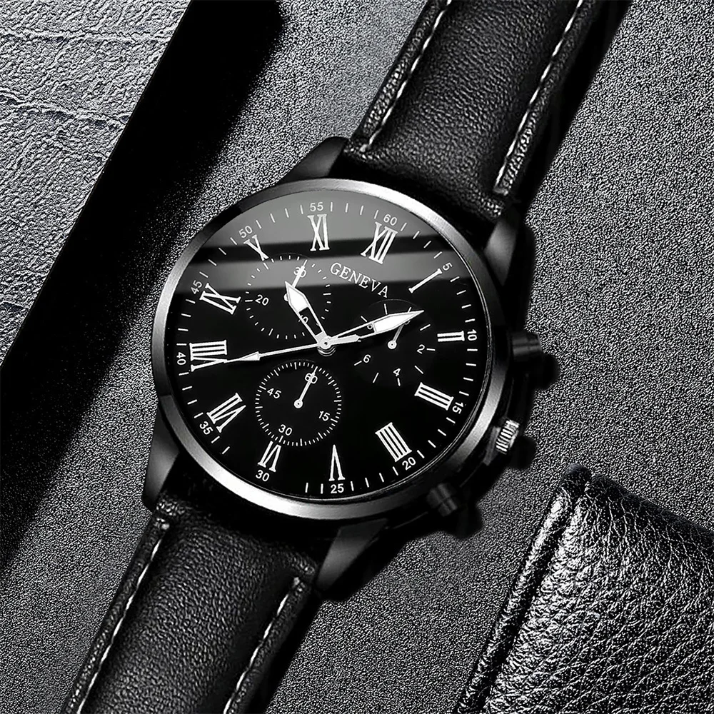 ساعة كوارتز للعمل للرجال ، قرص روما ، سوار جلد نسائي ، موضة