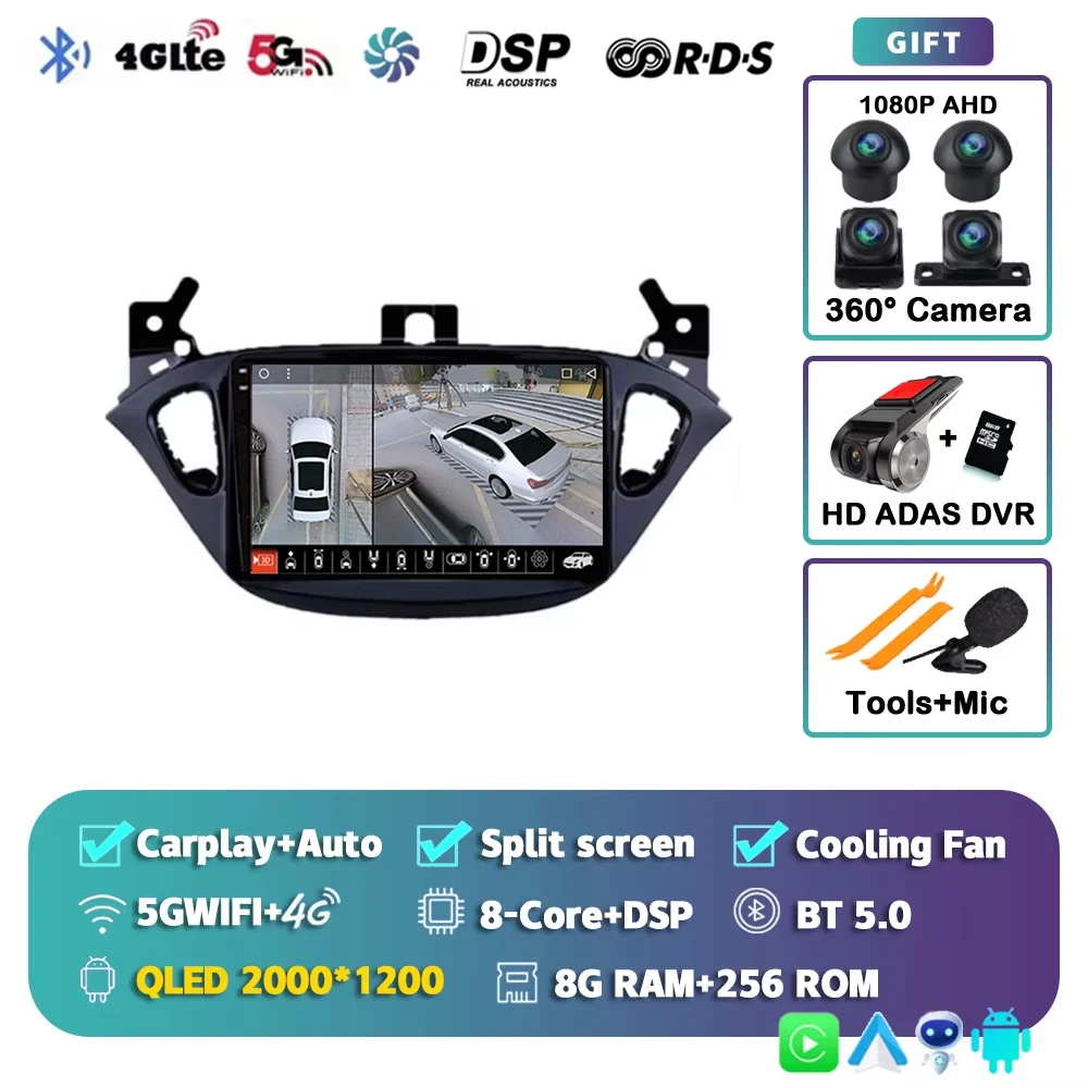 Android 16 voor Opel Corsa E 2014 - 2019 Adam 2013-2016 2K QLED Stereo autoradio multimediaspeler GPS AI spraakbesturing CarPlay 4G