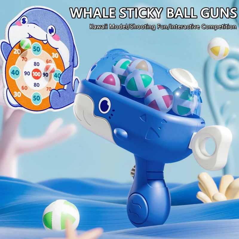 

Cartoon Whale Sticky Ball Throw Toy Set Kids Shooting Ball Gun Dart Board Target Soft Bullet Indoor Outdoor Sports Game Toys