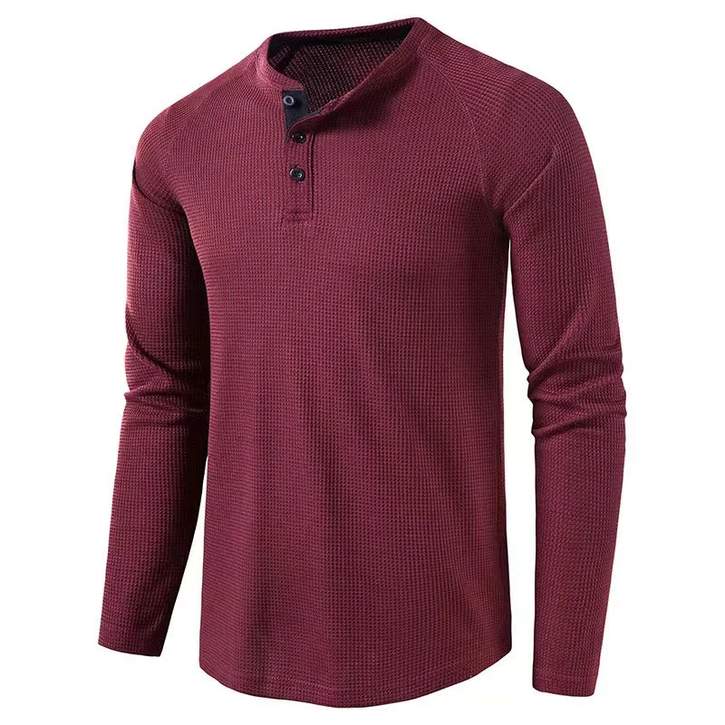 Autumn Men's Pullover Button Checkered Men's Long Sleeved T-shirt Men's Soft and Warm Casual Versatile Men's Clothing image 3