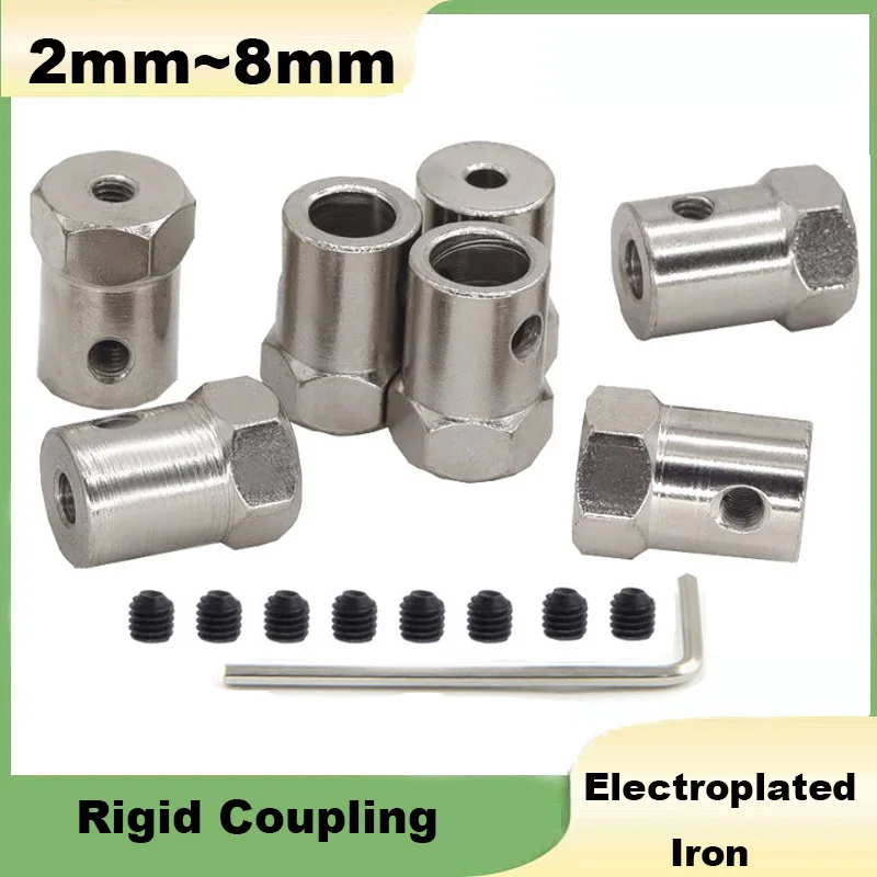 1pcs Plating Rigid Coupling 2/3/3.17/4/5/6/7/8mm Electroplated Iron Shaft Hex Coupler For Car Toy Robot