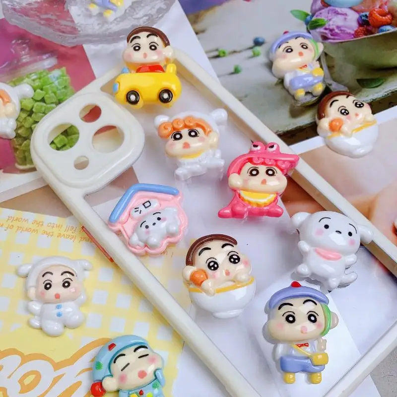 10Pcs/set Crayon Shin-chan Cross Dressing Series Resin DIY Accessories Phone Cases Patch Hair Clips Hair Accessories Materials