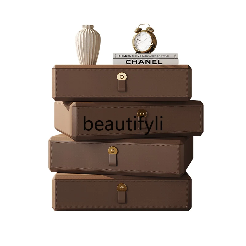 Light luxury high-end small bedside table solid wood bedside cabinet rotating creative storage locker
