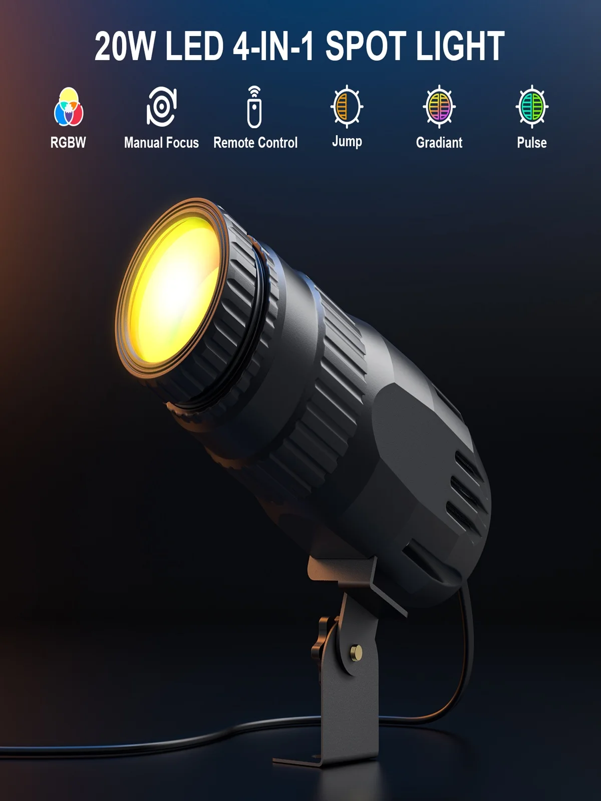 Yiflamefly 1/2/4 szt. Mini 20W Pinspot Reflektory Sceniczne RGBW LED z Ręczną Regulacją Ostrości, Lampy Imprezowe dla DJ-a, Disco, Baru, KTV, Klubu Nocnego — 2