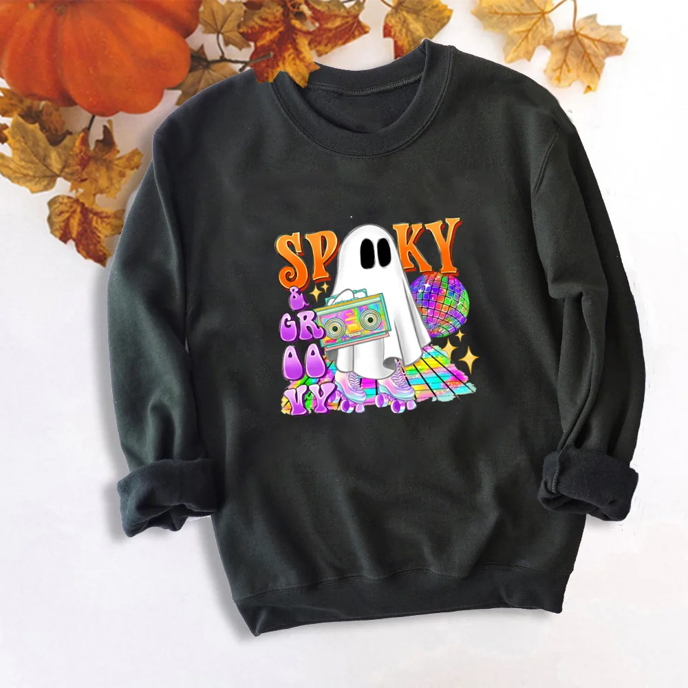 Floral Ghost Sweatshirt Women Retro Ghost Sweatshirt Spooky Season Halloween Party Shirt Halloween Party Hoodie Clothes