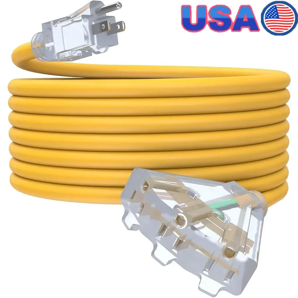 

Удлинитель для улицы 25 футов, 12AWG, 3 розетки, водонепроницаемый конец с подсветкой, сверхмощный разъем питания 15 А