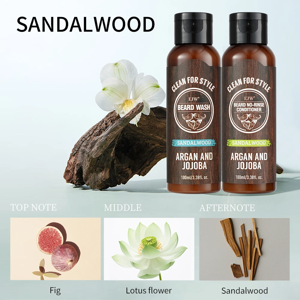 EJW Beard Care Set, Sandalwood Beard Shampoo and Beard no-rinse conditioner- Softens & Strengthens Beard, with Argan and Jojoba. view 4