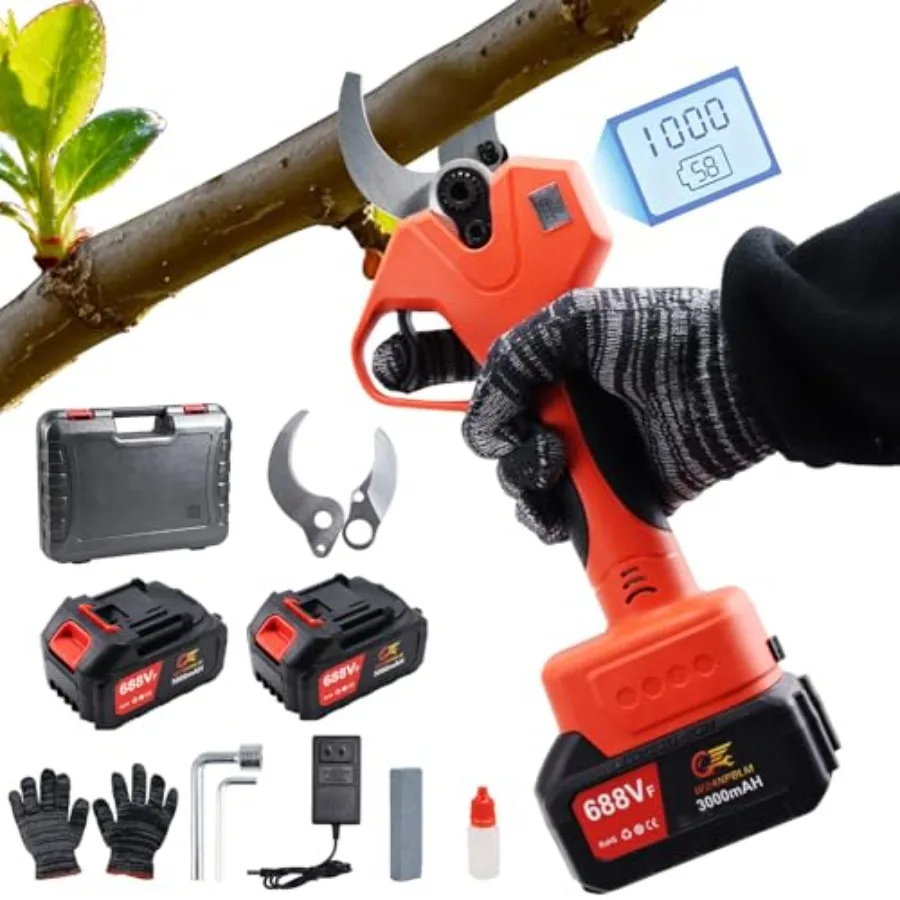 

Electric Pruning Shears 2 inches 50mm Cutting Diameter Cordless Pruning Shears with LCD Display 2pcs 3000mAh Rechargeable Lithi