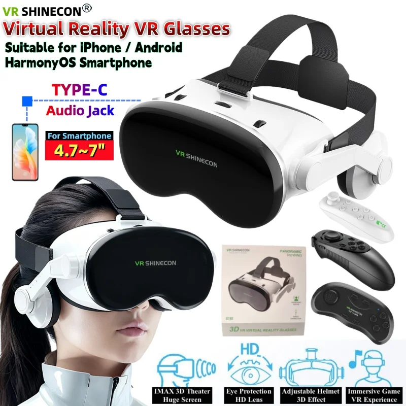 G18E Virtual Reality VR Glasses Huge Screen 3D Glasses Goggle HD Stereo VR Headset Helmet for 4.7-7