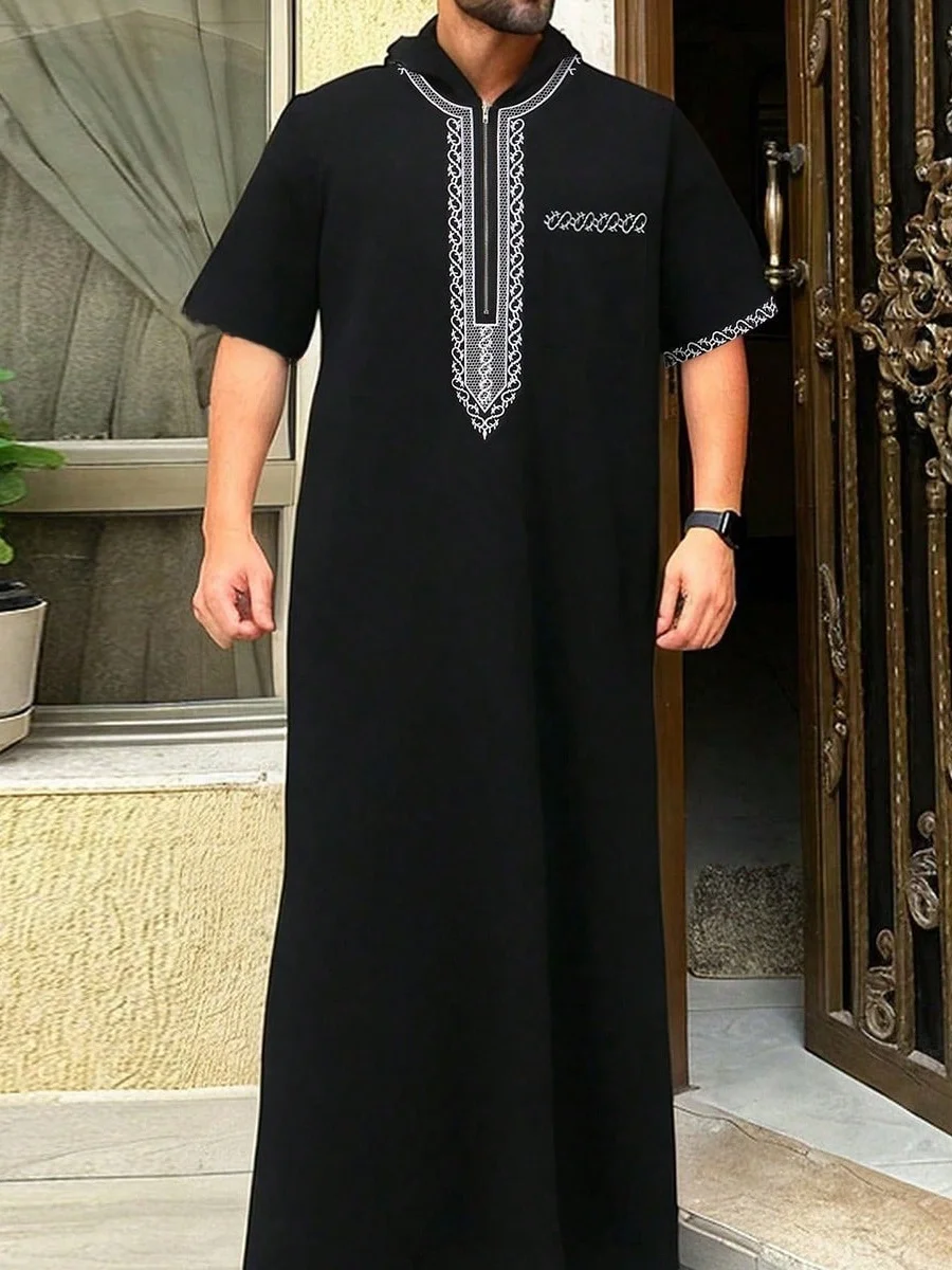 

Традиционный мужской длинный халат с вышивкой в этническом стиле, цельное платье, большое пальто Thobe для повседневной летней одежды, полиэфирное волокно