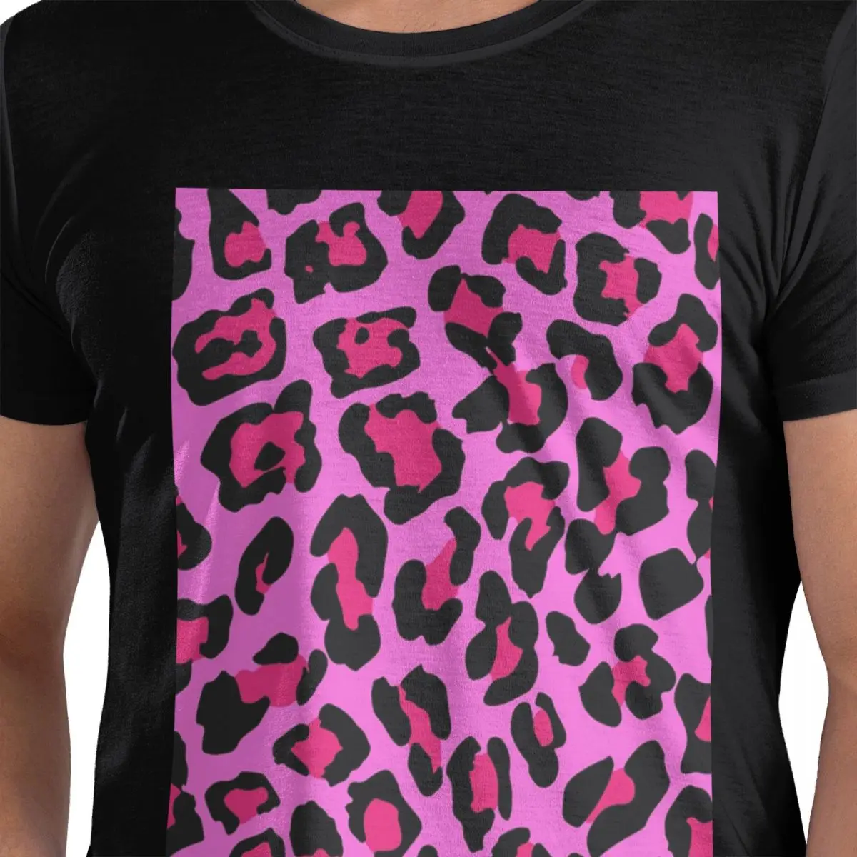 

Ярко-розовая футболка с леопардовым принтом из 100% хлопка, мужская забавная футболка большого размера, мужские летние рубашки с круглым вырезом, топы, S-6XL