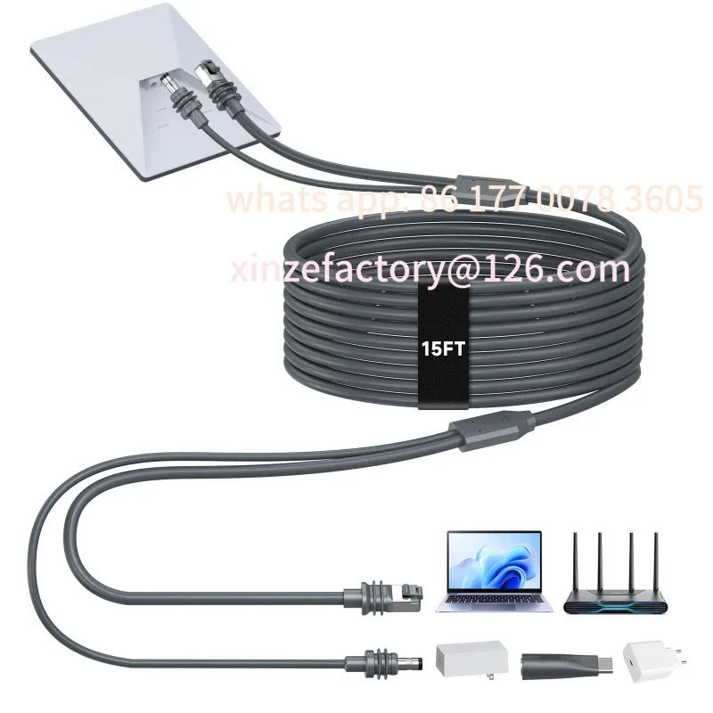 

Customizable 2 in 2 Mini Ethernet Cable with USB C Fast charger 15FT DC to USB C Cable for Starlink Mini only Standard
