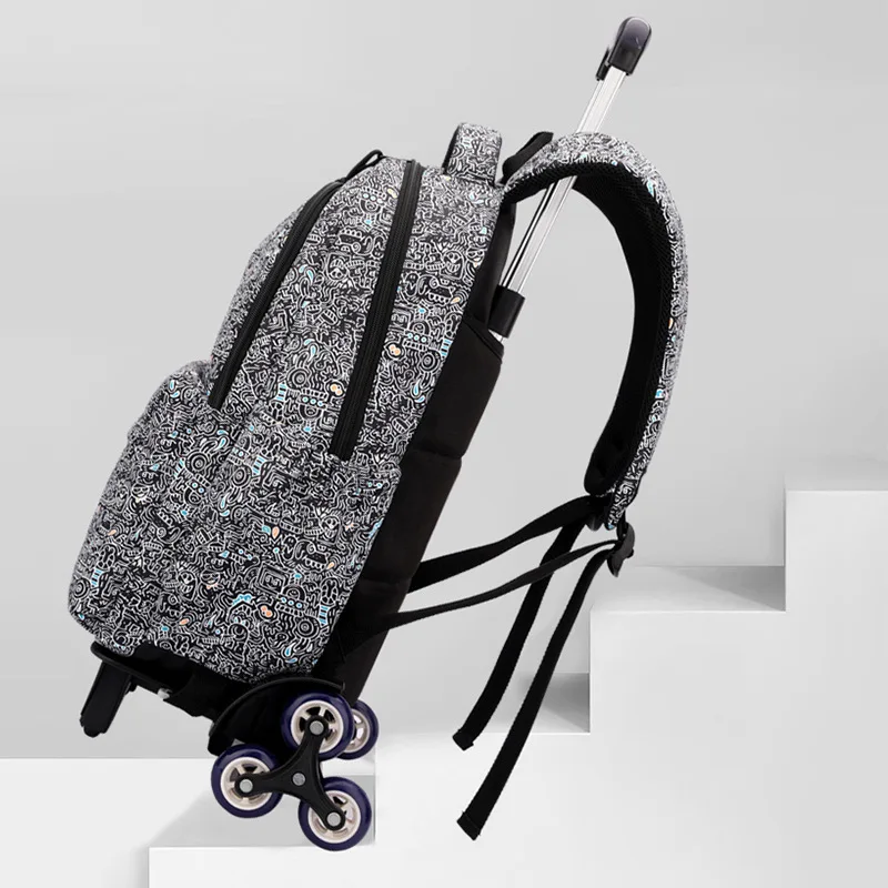 Dinosaur Print SET School Bags Kids Rolling Backpack for Boy Wheeled Schoolbag With 6 Wheels Trolley Bookbag with Lunch Bags sac