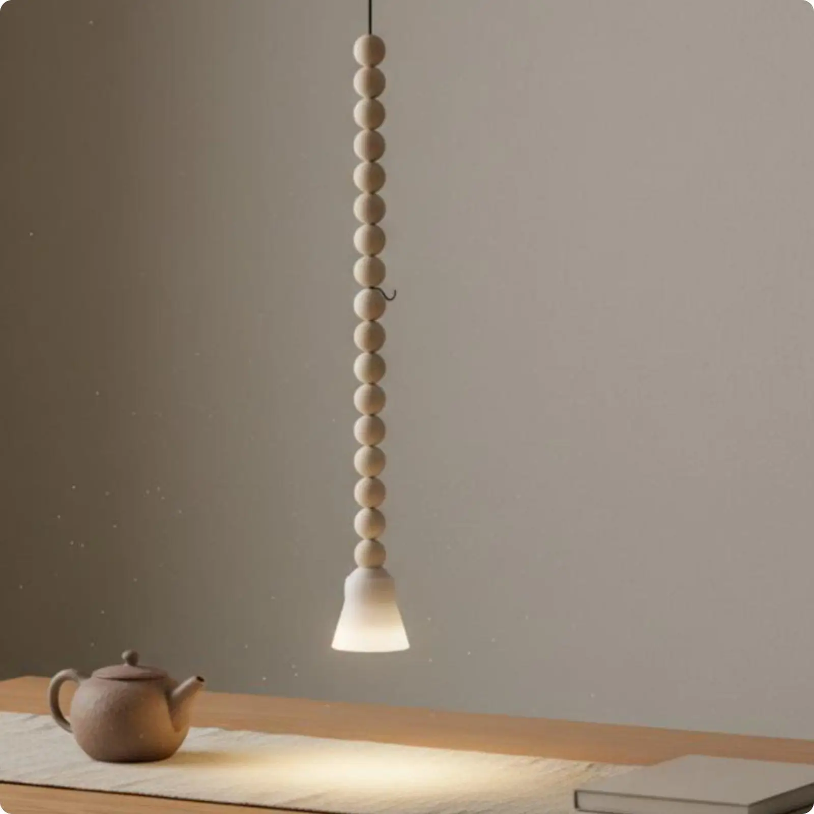 Frosted Glass Pendant Lamp Rustic Simplicity Wooden and Glass Pendant Light Japanese Beaded Hanging Lamp for Dining Room, Study