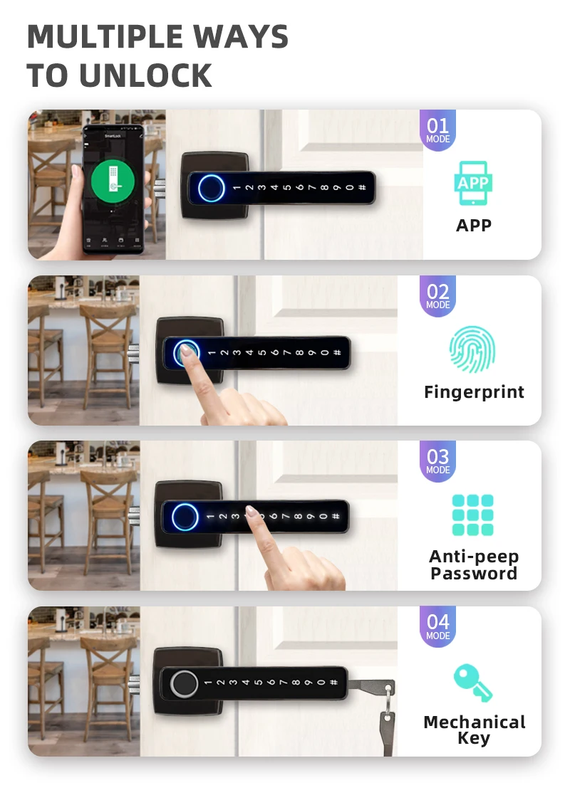 Tuya-cerradura de puerta inteligente para el hogar, cerrojo electrónico con Bluetooth, huella dactilar, contraseña Digital, desbloqueo remoto por aplicación, compatible con Alexa y Google