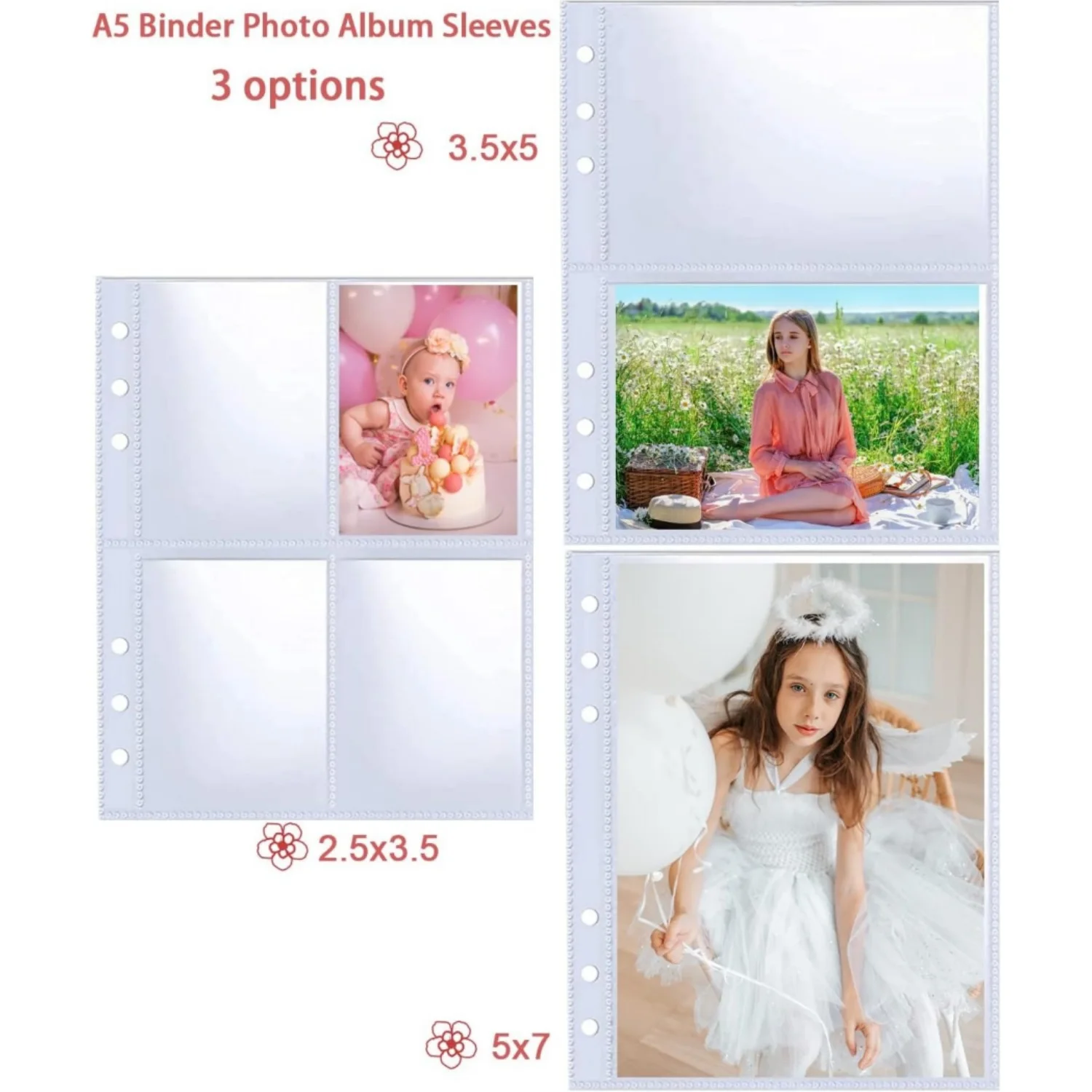 Fotokartenhüllen 50er-Pack 6-Ring A5 Ordnerhüllen Einseitig 1/2/4 Taschen Seitenschutz für Spielkarten Fotos Postkarten – Detail 4