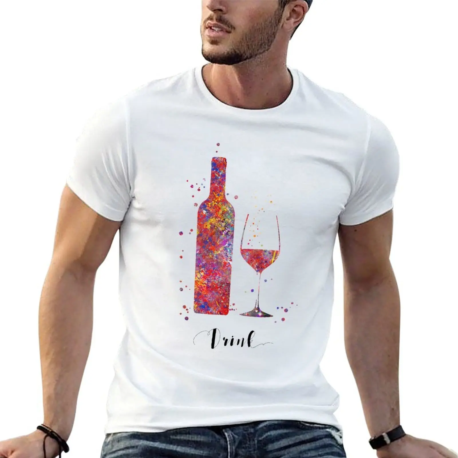

Wine bottle and glass T-Shirt t shirts for man cotton anime tshirt t shirts with prints T-shirt