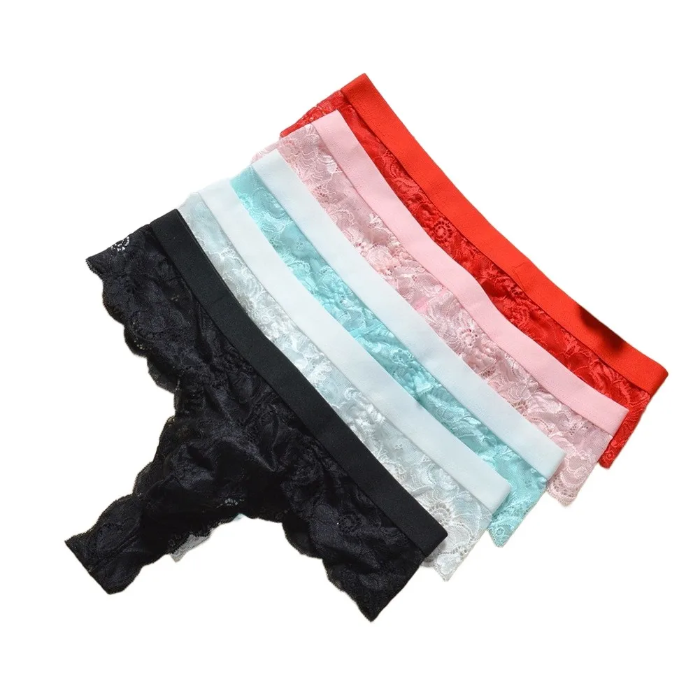One Size Men's Perspective Lace Underwear Breathable Pouch G-String Low Waist Stretch Sexy Panties T-back Thongs