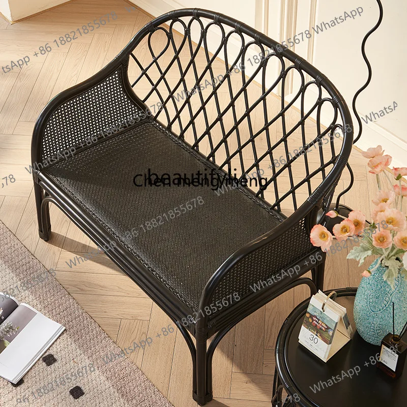 أريكة مزدوجة من الخيزران بالكامل لغرفة المعيشة المنزلية، أريكة من الخيزران بحافة، أريكة قماشية للإقامة المنزلية #6